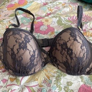 B.tempt’d Wacoal Nude/Black Lace Balconette Bra